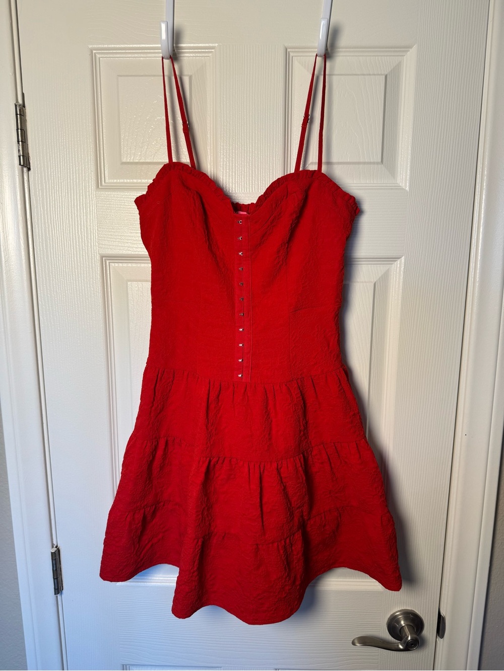Betsey Johnson Red Tiered Button-Front Mini Dress - Picture 4 of 5